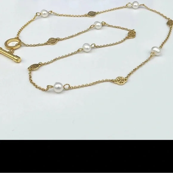 Tory Burch Gold and White Necklace with Textured Discs - Picture 4 of 4